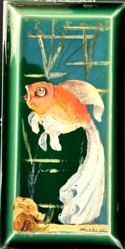 Fancy goldfish painted tile - goldfish,